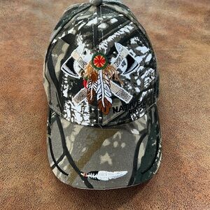 Native American Pride Camouflage Cap Hat with Feather Design